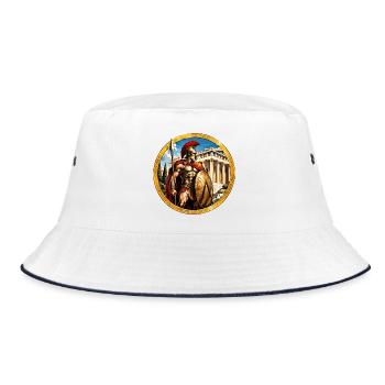 Spartanischer Krieger vor Tempel - Bucket Hat - Weiß/Navy - Vorne