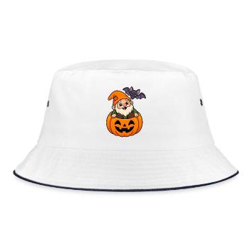 Kuscheliger Gnom im Kürbis Halloween - Bucket Hat - Weiß/Navy - Vorne