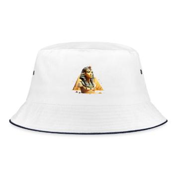Pharao vor Pyramiden – Gizeh Design - Bucket Hat - Weiß/Navy - Vorne