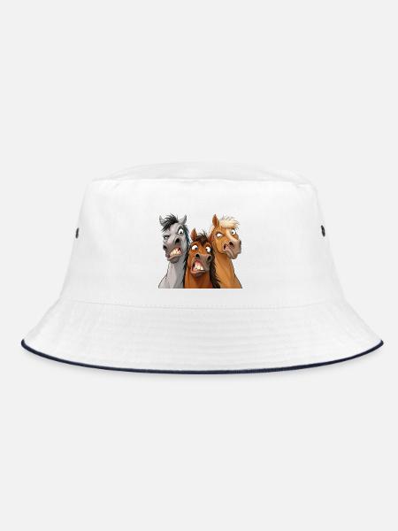 Drei Cartoon-Streichpferde - Bucket Hat - Weiß/Navy