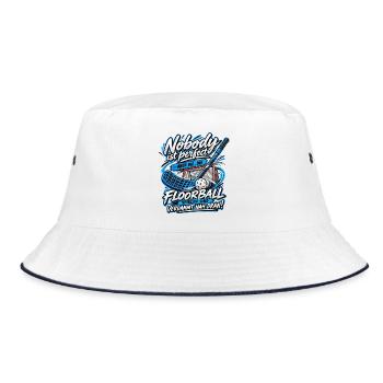 Nobody ist perfekt Floorball Spruch - Bucket Hat - Weiß/Navy - Vorne