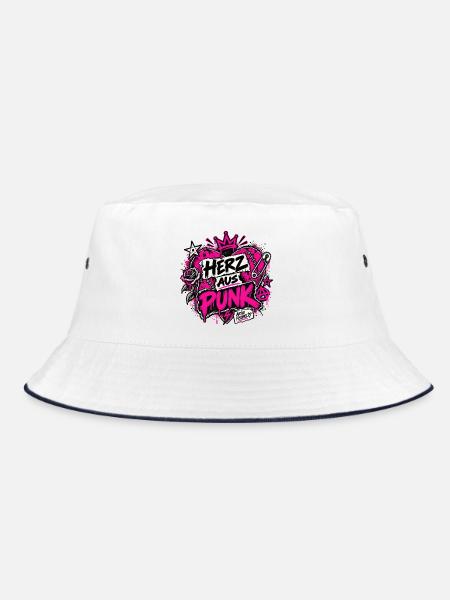 Herz aus Punk – Neon Grunge - Bucket Hat - Weiß/Navy