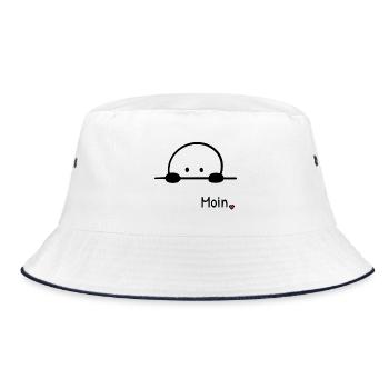 Moin. | Kleine Guckfigur mit Herz regionaler Gruss - Bucket Hat - Weiß/Navy - Vorne