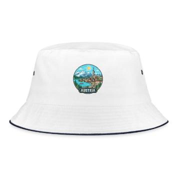 Austria Reiseabzeichen Hallstatt Alpen - Bucket Hat - Weiß/Navy - Vorne