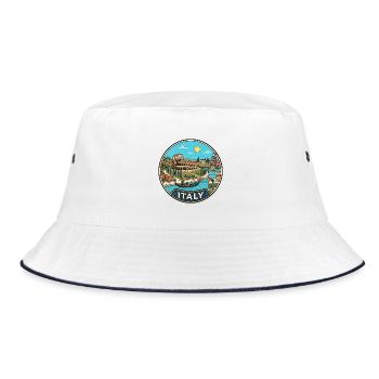 Italien Reiseabzeichen Kolosseum Schiefer Turm Pisa - Bucket Hat - Weiß/Navy - Vorne