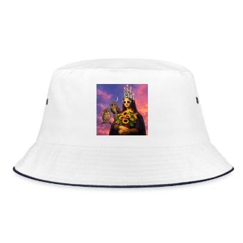 Modernes Porträt mit Sonne und Eulen - Bucket Hat - Weiß/Navy - Vorne