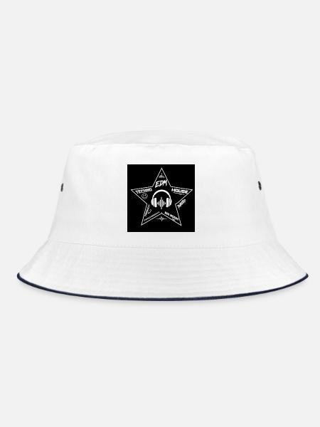 EDM Stern Kopfhörer Muster - Bucket Hat - Weiß/Navy