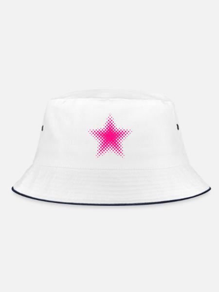 Pinke Sternen-Dot Halftone - Bucket Hat - Weiß/Navy
