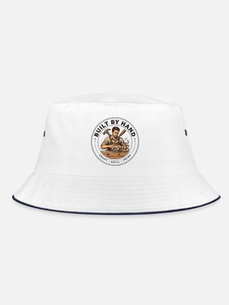 Handgefertigt: Holzarbeiter-Emblem Stolz Handwerker - Bucket Hat - Weiß/Navy