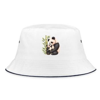 Panda-Zärtlichkeit – Mama und ihr Junges - Bucket Hat - Weiß/Navy - Vorne