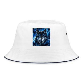 Azure Wolf Porträt-Splash - Bucket Hat - Weiß/Navy - Vorne