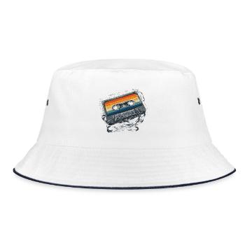 Vintage Retro Rainbow Kassette - Bucket Hat - Weiß/Navy - Vorne
