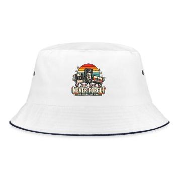 Retro-Speicher-Icons - Bucket Hat - Weiß/Navy - Vorne