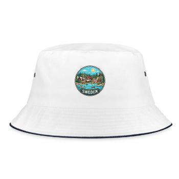 Schweden Reiseabzeichen Dala Pferdearchipel - Bucket Hat - Weiß/Navy - Vorne
