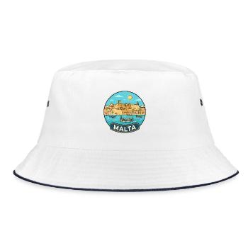 Malta Reiseabzeichen Valletta Harbor Luzzu Boot - Bucket Hat - Weiß/Navy - Vorne