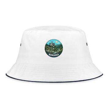 Rumänien Reiseabzeichen Bran Dracula Schloss - Bucket Hat - Weiß/Navy - Vorne
