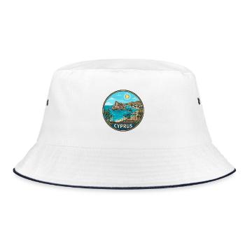 Zypern-Reiseabzeichen Aphrodite-Felsen Mittelmeerraum - Bucket Hat - Weiß/Navy - Vorne