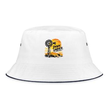 Australia - Down Under - Australien - Windrad - Bucket Hat - Weiß/Navy - Vorne