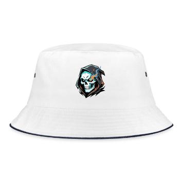Sensenmann-Schädel mit feurigen Augen und blauen Flammen - Bucket Hat - Weiß/Navy - Vorne