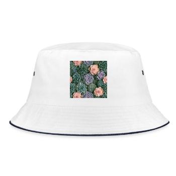 Pastellrosa und Sukkulenten - Bucket Hat - Weiß/Navy - Vorne