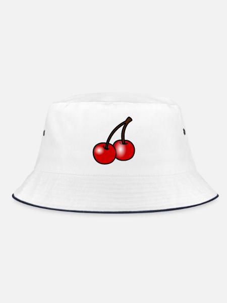 Zwei Kirschen auf Schwarz - Bucket Hat - Weiß/Navy