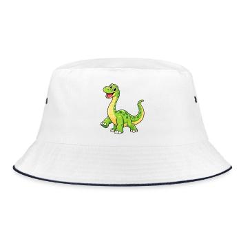 Fröhlicher Grüner Dino Cartoon - Bucket Hat - Weiß/Navy - Vorne
