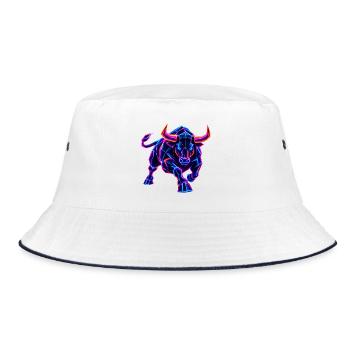 Neon Wall Street Bullenmacht - Bucket Hat - Weiß/Navy - Vorne