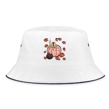 Rosa Kürbis mit Herzen und Kerzen - Bucket Hat - Weiß/Navy - Vorne