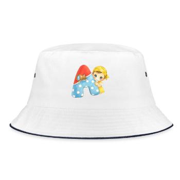 A - Buchstabe: mit Baby im Piratenlook - Bucket Hat - Weiß/Navy - Vorne
