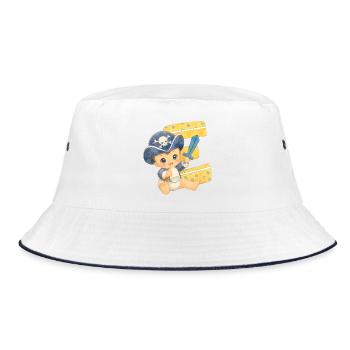 E - Buchstabe: Kleiner Piratenkapitän Baby - Bucket Hat - Weiß/Navy - Vorne
