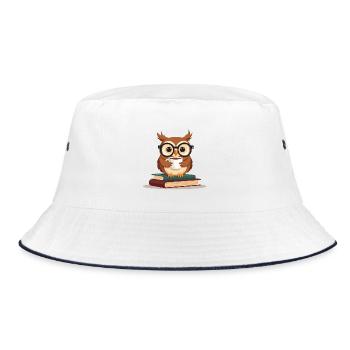 Cozy Book Lover Reading Owl Design - Bucket Hat - Weiß/Navy - Vorne