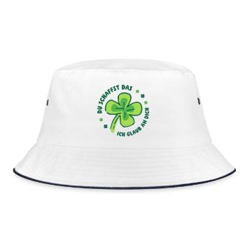 Du schaffst das! – Glücksklee Mutmacher - Bucket Hat - Weiß/Navy - Vorne
