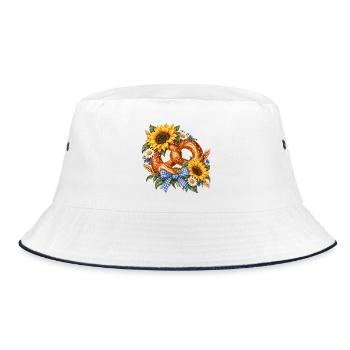 Brezel mit Sonnenblumen & Trachtenschleife - Bucket Hat - Weiß/Navy - Vorne
