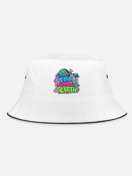 Too Chill For Earth – Alien UFO Retro Neon - Bucket Hat - Weiß/Navy