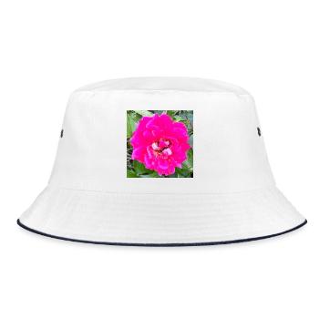 Rosa Rosenblüte - Bucket Hat - Weiß/Navy - Vorne