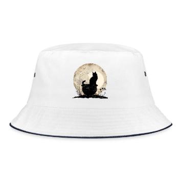 Mondschein Katz im Kessel - Bucket Hat - Weiß/Navy - Vorne