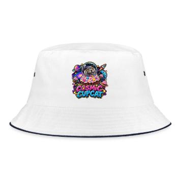 Cosmic Cupcat – Katze im Weltraum - Bucket Hat - Weiß/Navy - Vorne