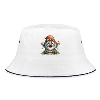 Fröhlicher Gartenzwerg Cartoon - Bucket Hat - Weiß/Navy - Vorne
