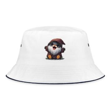 Kuscheliger Wichtel im braunen Mantel - Bucket Hat - Weiß/Navy - Vorne