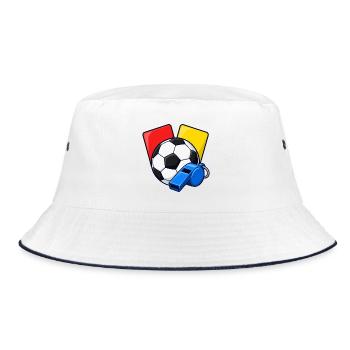 Schiedsrichterpfiff sowie rote und gelbe Karten - Bucket Hat - Weiß/Navy - Vorne