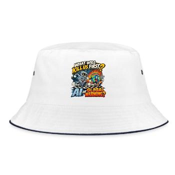 KI oder Erderwärmung – Das Weltuntergangsrennen - Bucket Hat - Weiß/Navy - Vorne