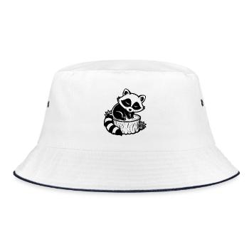 Baby-Waschbär schläft auf einem Baumstumpf - Bucket Hat - Weiß/Navy - Vorne