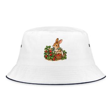Hase bei der Erdbeerernte - Bucket Hat - Weiß/Navy - Vorne