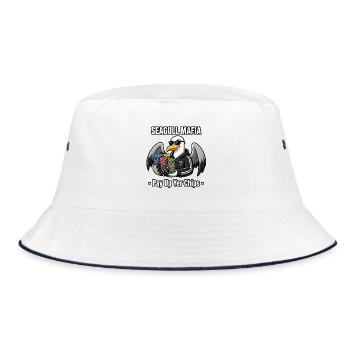 Seagull Mafia – Pay Up Yer Chips lustig - Bucket Hat - Weiß/Navy - Vorne