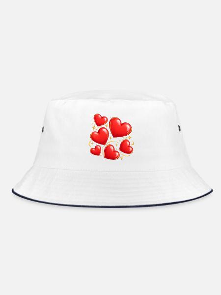 Glitzerherzen Liebe-Print - Bucket Hat - Weiß/Navy