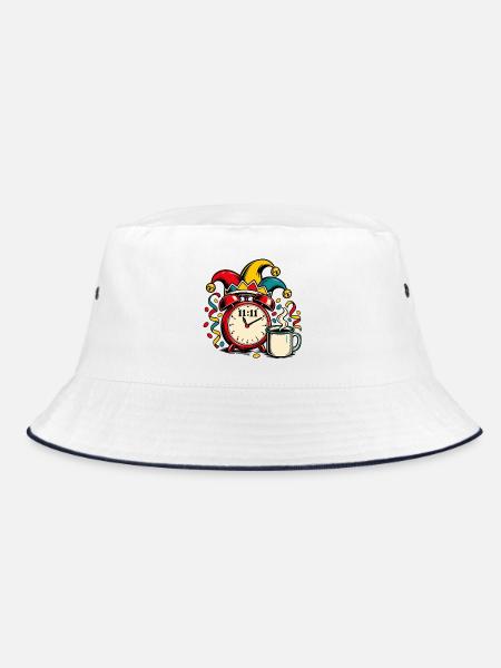Karneval 11:11 Kaffee Uhr - Bucket Hat - Weiß/Navy