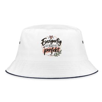 Einzigartig statt perfekt  - Bucket Hat - Weiß/Navy - Vorne