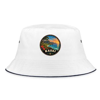 Kauai Hawaii Insel Urlaub Sunset Vintage - Bucket Hat - Weiß/Navy - Vorne