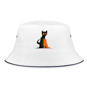 Spooky Geometry Cat - Bucket Hat - Weiß/Navy - Vorne