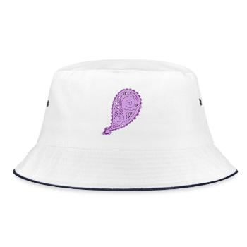 Lila Paisley-Tropfenmuster - Bucket Hat - Weiß/Navy - Vorne